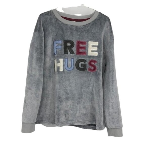 Free Hugs George grey velvet faux Sherpa crewneck sweater extra cozy - Picture 1 of 14
